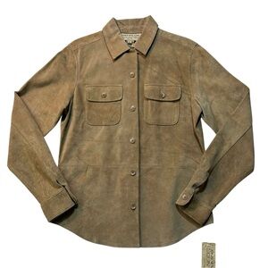 Vintage 90s Jones New York Country Petite Shirt Sz 6 P Beige Suede 100% Leather